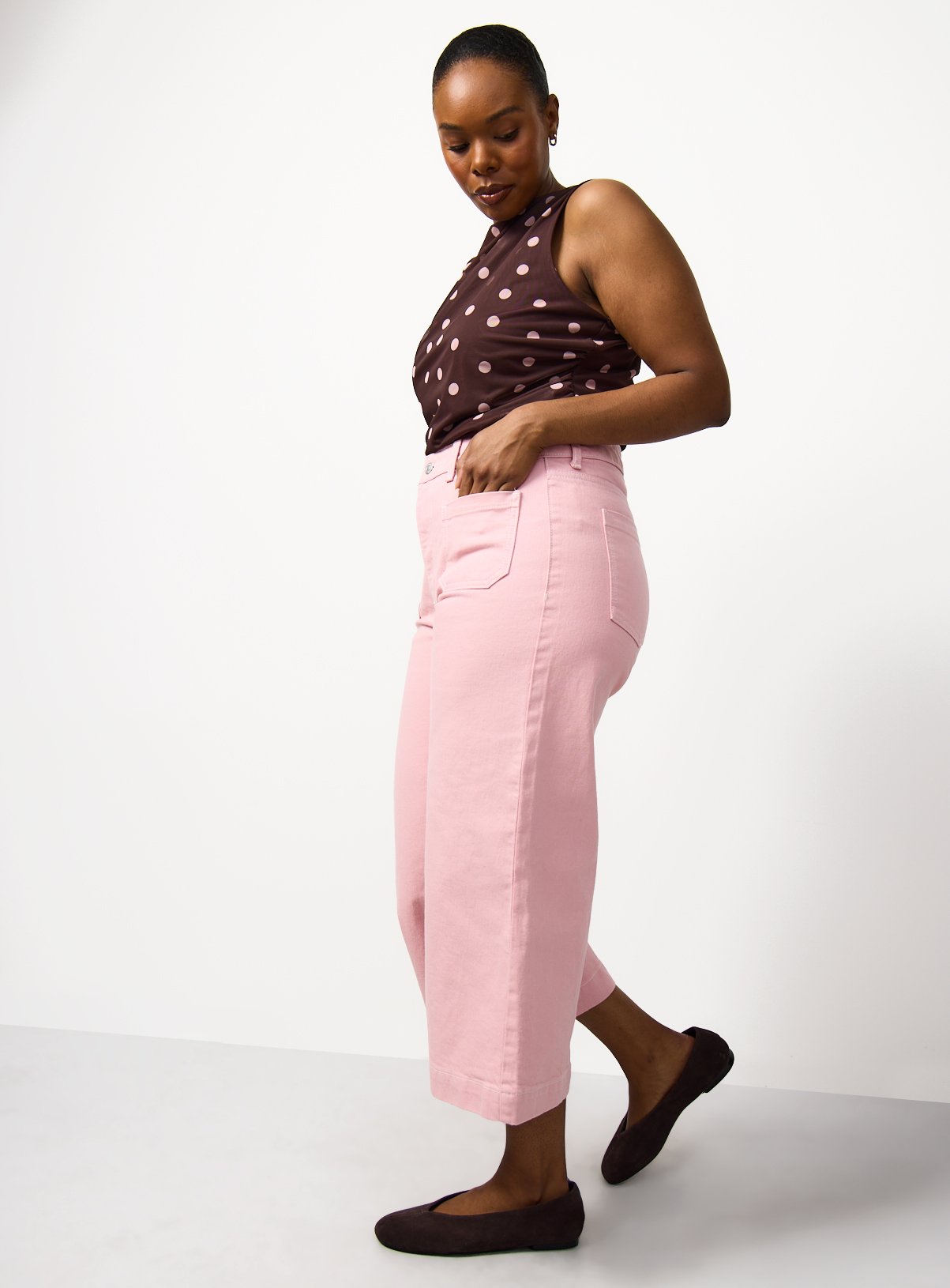 Pink Cropped Wide Leg Jeans 10 - Image 2 thumbnail